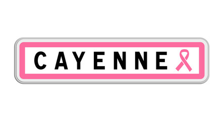 Panneau de sortie de Cayenne, Guyane, Outre-mer avec Ruban Octobre Rose