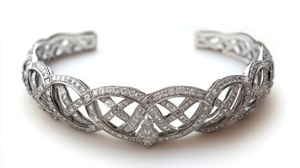 Custom-designed choker with platinum lattice and diamond inlay, isolated on white background