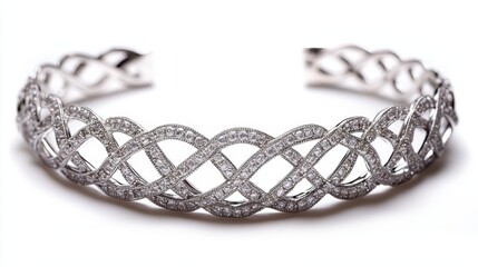 Custom-designed choker with platinum lattice and diamond inlay, isolated on white background