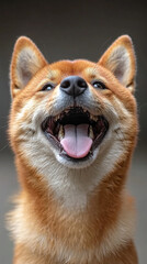 Happy smiling Shiba Inu dog isolated on a clean background symbolizes joy loyalty and the spirited nature of Japanese culture ideal for concepts of positivity independence and friendly energy

