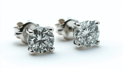 White gold earrings with floating diamond illusion setting, isolated on white background