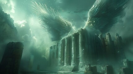 Infographic Book of Enoch blending futuristic elements noncanonical religious texts and Pseudepigrapha highlighting fallen angels and Nephilim in a hyper realistic style with space for annotations