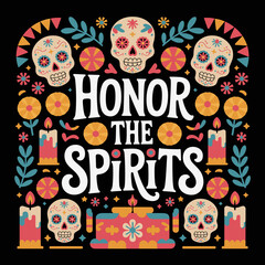 Fototapeta premium Day of the Dead Celebration Card with Skulls and Candles