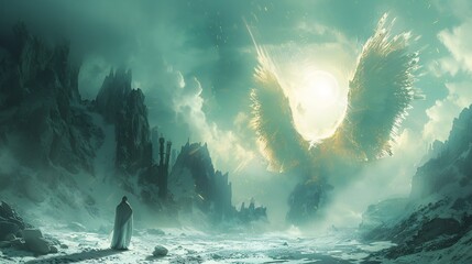 Infographic Book of Enoch blending futuristic elements noncanonical religious texts and Pseudepigrapha highlighting fallen angels and Nephilim in a hyper realistic style with space for annotations