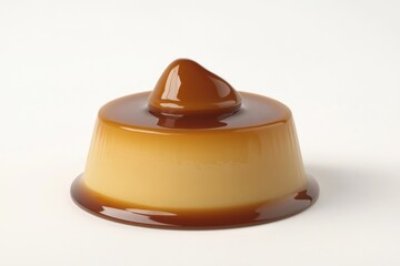 A delectable caramel custard dessert, smooth, creamy, and topped with a glossy caramel swirl.