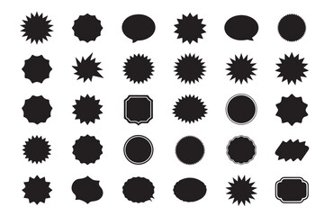 "Set of Black Abstract Badge and Label Silhouettes on White Background"
