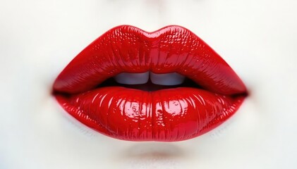 Obraz premium Bold red lips on pristine white background; flawless surface , cosmetics, photography, design