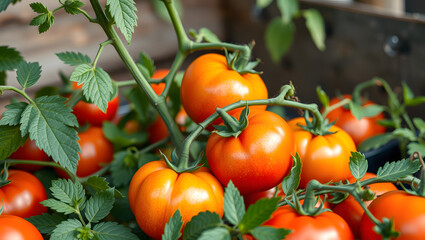 Tomatos On A Vine Sustainable Agriculture Gardening Natural Organic Growing