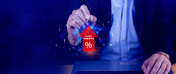 Import tariffs increase concept, Government import tax to boost economy, industrial growth tax,...