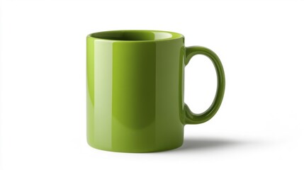 Green Ceramic Mug with Handle on White Background. Generative AI