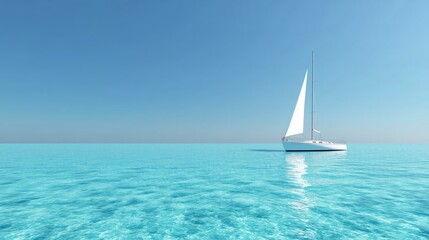 Fototapeta premium White sailboat on tranquil turquoise sea under clear sky