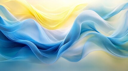 Fototapeta premium An abstract minimalistic illustration featuring flowing waves of soft blue and yellow hues, creating a serene and light atmosphere