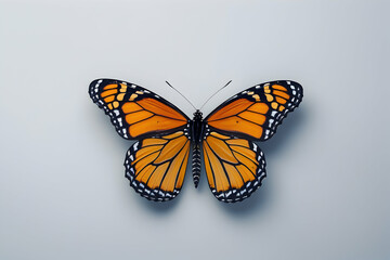 Fototapeta premium Monarch Butterfly in Flight Isolated on White: Vibrant Insect for Nature and Wildlife Imagery beautiful international buterfly day fly pic.