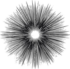 Obraz premium Black and white comic-style explosion effect with radiating lines in sketch style. Vector illustration