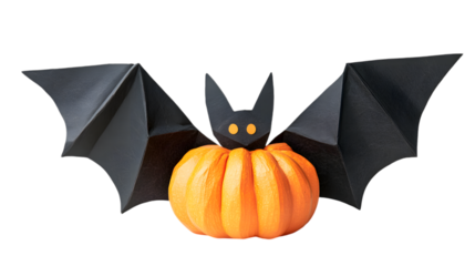 Bat lying on pumpkin