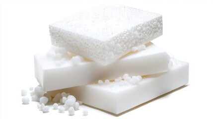 Polystyrene blocks on a white background. Generative AI