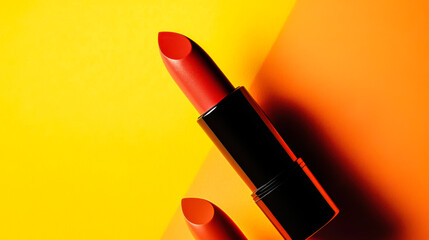 Bold lip colors showcase vibrant hues against a bright gradient background