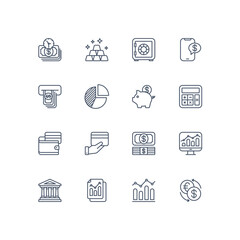 Bank and financial services line icons set