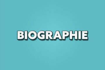 Biographie (biography) - A turquoise banner illustration with white text.