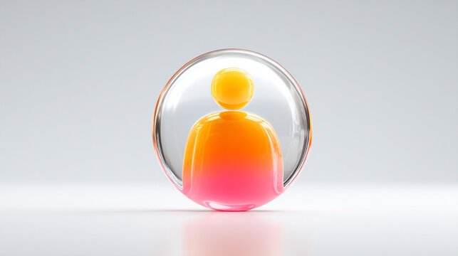 User profile icon with vibrant colorful gradient and glossy glass-like 3D effect symbolizes digital identity personalization transparency and individuality in modern tech environments

