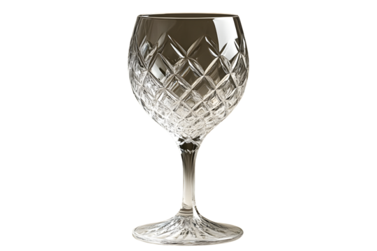Elegant Crystal Wine Glass with Diamond Cut Pattern on a Black Background