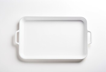 white baking tray centered on white background