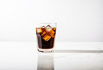Two glasses of whiskey with ice cubes on a table