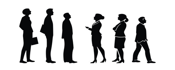 Silhouettes of Business Professionals &ndash; Diverse Team in Formal Attire on White Background