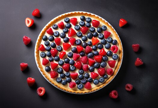 Tart with berries, overhead, dessert styling