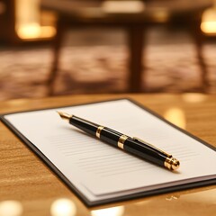 Elegant Fountain Pen on Lined Notepad, Luxury Writing, Business Concept