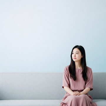 young asian woman sitting alone in a bare place