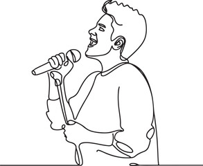 pop singer holding microphone line art on white
