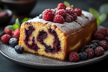 Delicious Berry Swirl Cake with Fresh Raspberries and Blueberries Perfect for Dessert or Brunc