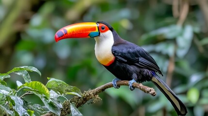 Vibrant toucan in lush green foliage wildlife photography