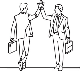 colleagues celebrating success with high five line art
