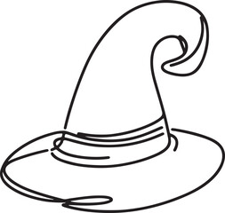 Witch hat icon in minimalist one line style