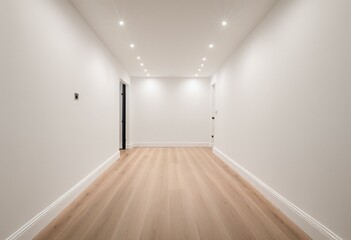 Fototapeta premium hallway with hidden lighting accents, pale wall finishes and