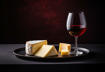 Glass of red wine with a cheese pairing, elegant table setti