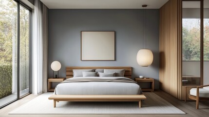 Modern Minimalist Bedroom Design with Natural Elements and Soft Lighting