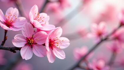 Obraz premium Delicate pink cherry blossoms, soft petals, intricate design, aesthetic, floral design, elegant