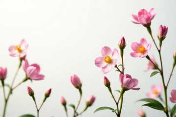 Fototapeta premium Delicate small-scale floral sprigs on white background, illustration, elegant, spring