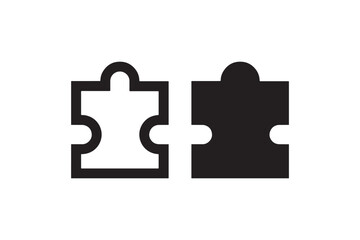 Single Puzzle Piece Icons in Outline and Solid Style vector