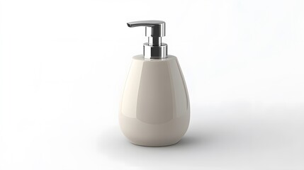 Beige ceramic soap dispenser.