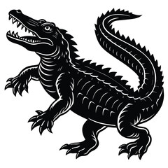 Black and White Alligator Vector – Aggressive Stylized Reptile Design