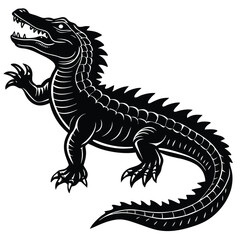 Black and White Alligator Vector – Aggressive Stylized Reptile Design