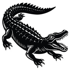 Black and White Alligator Vector – Aggressive Stylized Reptile Design