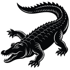 Black and White Alligator Vector – Aggressive Stylized Reptile Design
