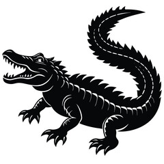 Black and White Alligator Vector – Aggressive Stylized Reptile Design