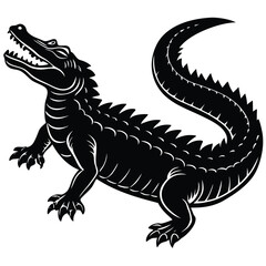Black and White Alligator Vector – Aggressive Stylized Reptile Design