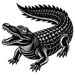 Black and White Alligator Vector – Aggressive Stylized Reptile Design